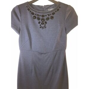 jessica howard 6 navy short sleeve beaded‎ neckline classic knit dress